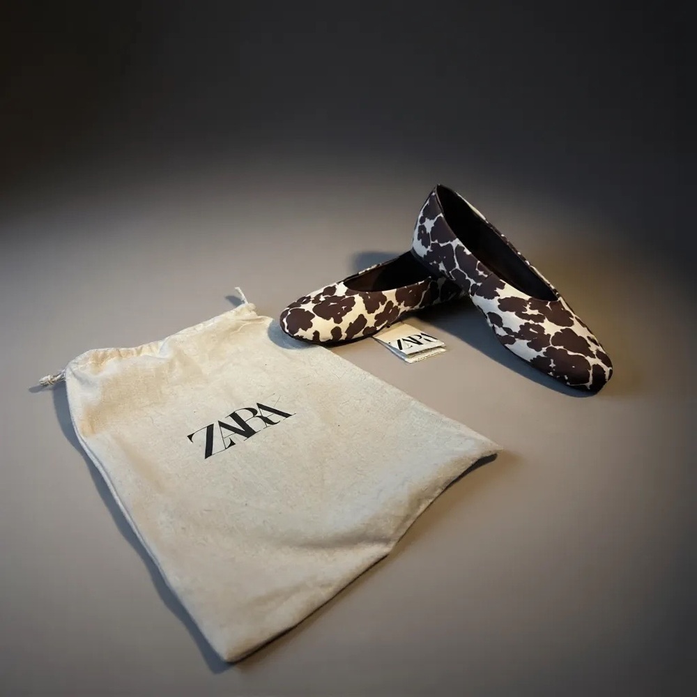 Zara Cow Print Ballet Flats with Dusty